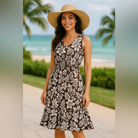 Vintage White Stag Tropical Print Vacation Dress 🤎 - Picture 1 of 5